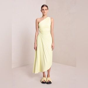 A.L.C. Delfina Vegan Leather Pleated Dress in Canary Yellow